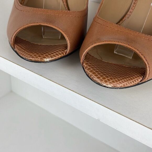 Ann Taylor Leather Mary Jane Open Toe Wedges 7 Cognac - Picture 4 of 11